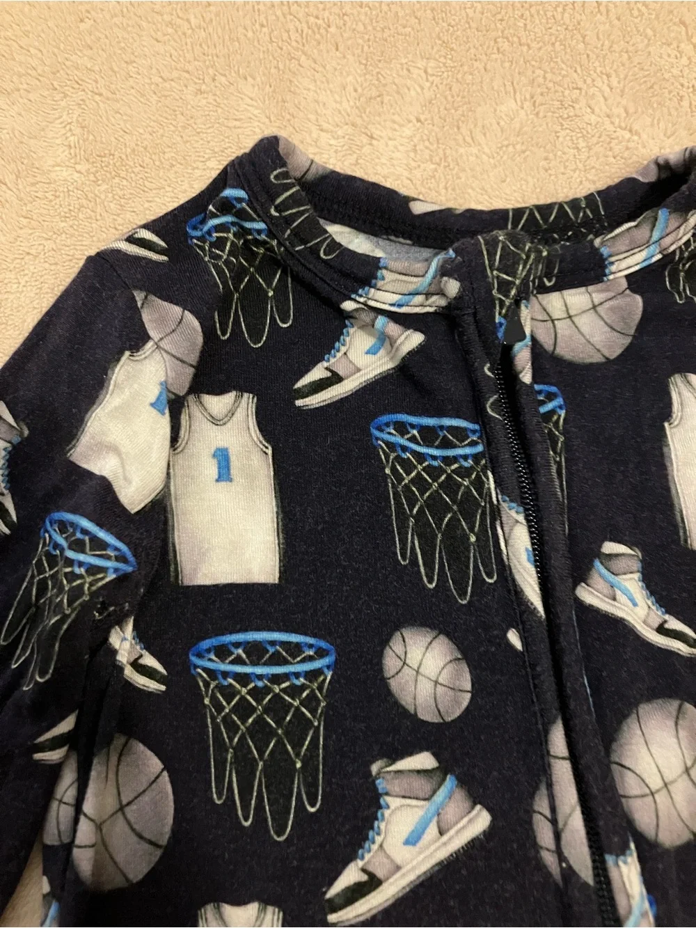 LEV Baby 6-9M Bamboo Basketball Sports Zipper Footie Pajamas